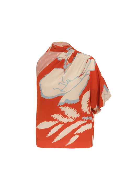 Chiminango Crepe Chine Blouse / Orange Gladiolos